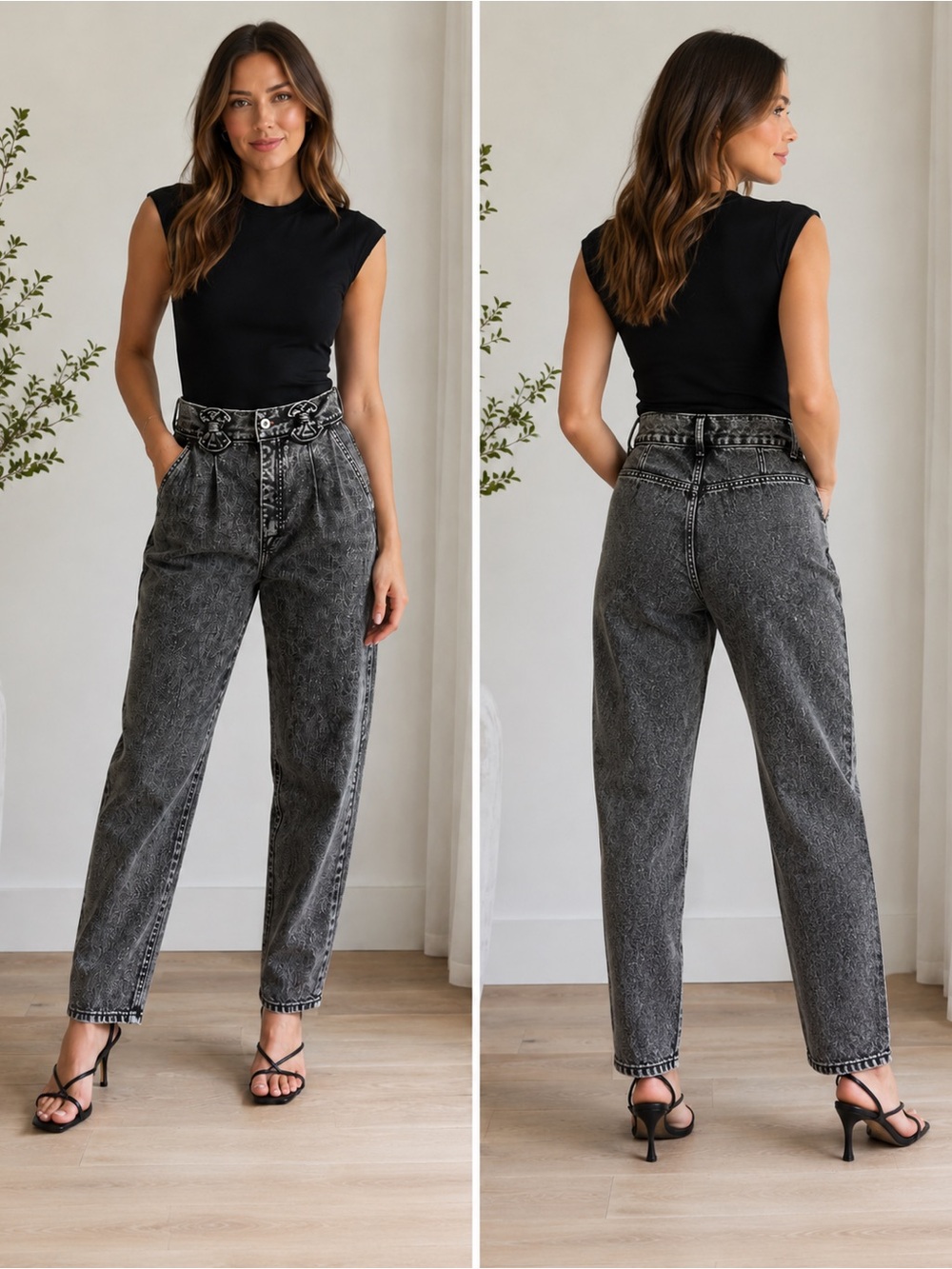 Vintage Wrangler Silverlake Jeans 9 Black Acid Wash High Rise Bow Waist USA 100%